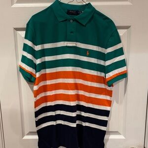 Polo by Ralph Lauren Green Orange White Navy Striped Mesh Polo